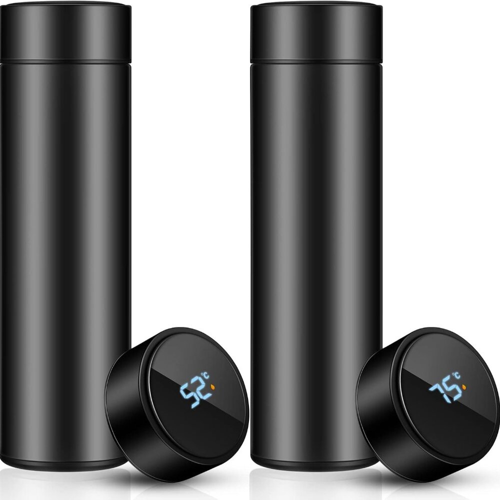 Stainless Steel Smart Insulated Vacuum Cup Thermos Bottle LED Display BLACK PAIR